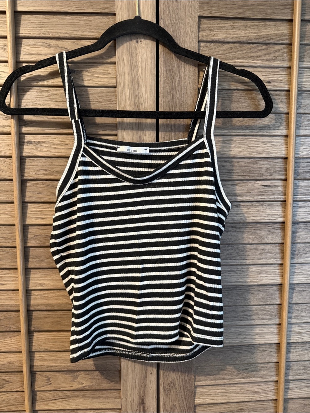 Black & White Striped Rib Knit Cropped Tank